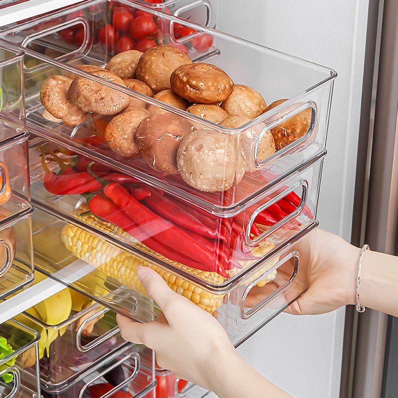 Sanga Large Capacity Refrigerator Stackable Plastic Kitchen Transparent Food Storage & Container Storage Boxes With Handles