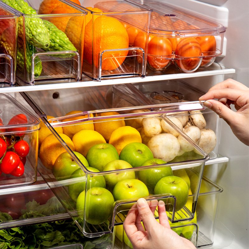 Sanga Large Capacity Refrigerator Stackable Plastic Kitchen Transparent Food Storage & Container Storage Boxes With Handles