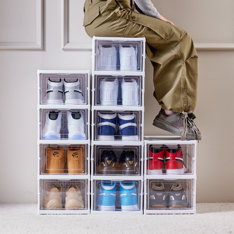 Custom Shoe box Hard Plastic PET Transparent Stackable Shoe Storage Bins Sneakers Organizer Boxes