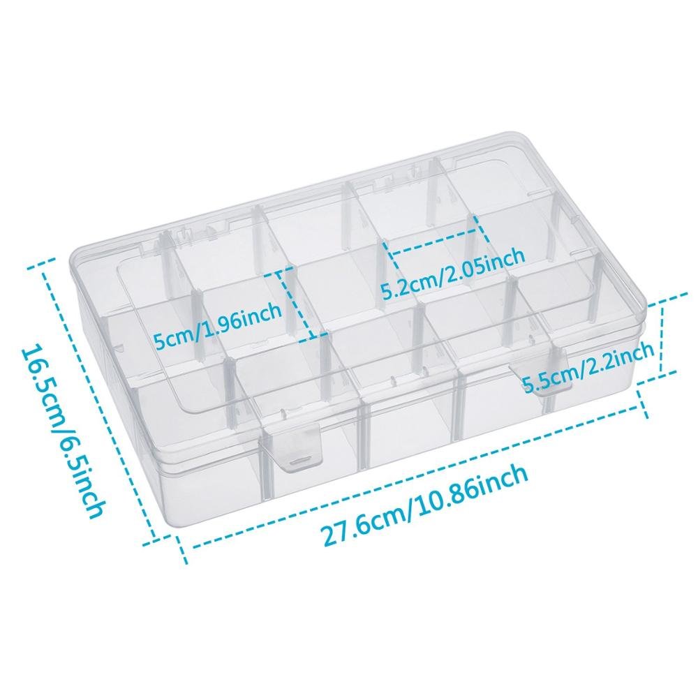 Plastic storage box, Jewelry Box Storage Organizer Container with Adjustable Dividers 15 Grids, shoes storage plastic box