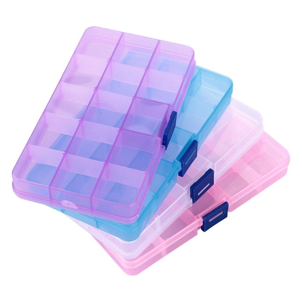 Plastic storage box, Jewelry Box Storage Organizer Container with Adjustable Dividers 15 Grids, shoes storage plastic box