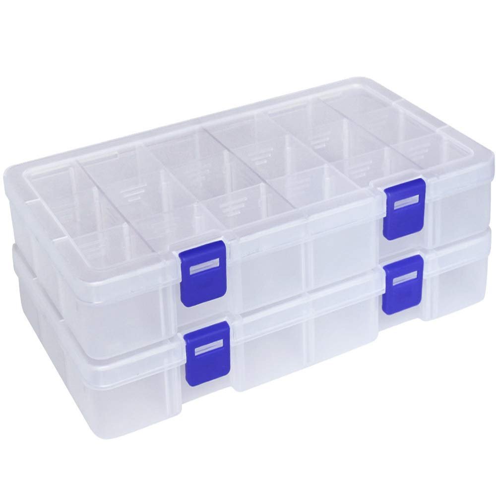 Plastic storage box, Jewelry Box Storage Organizer Container with Adjustable Dividers 15 Grids, shoes storage plastic box