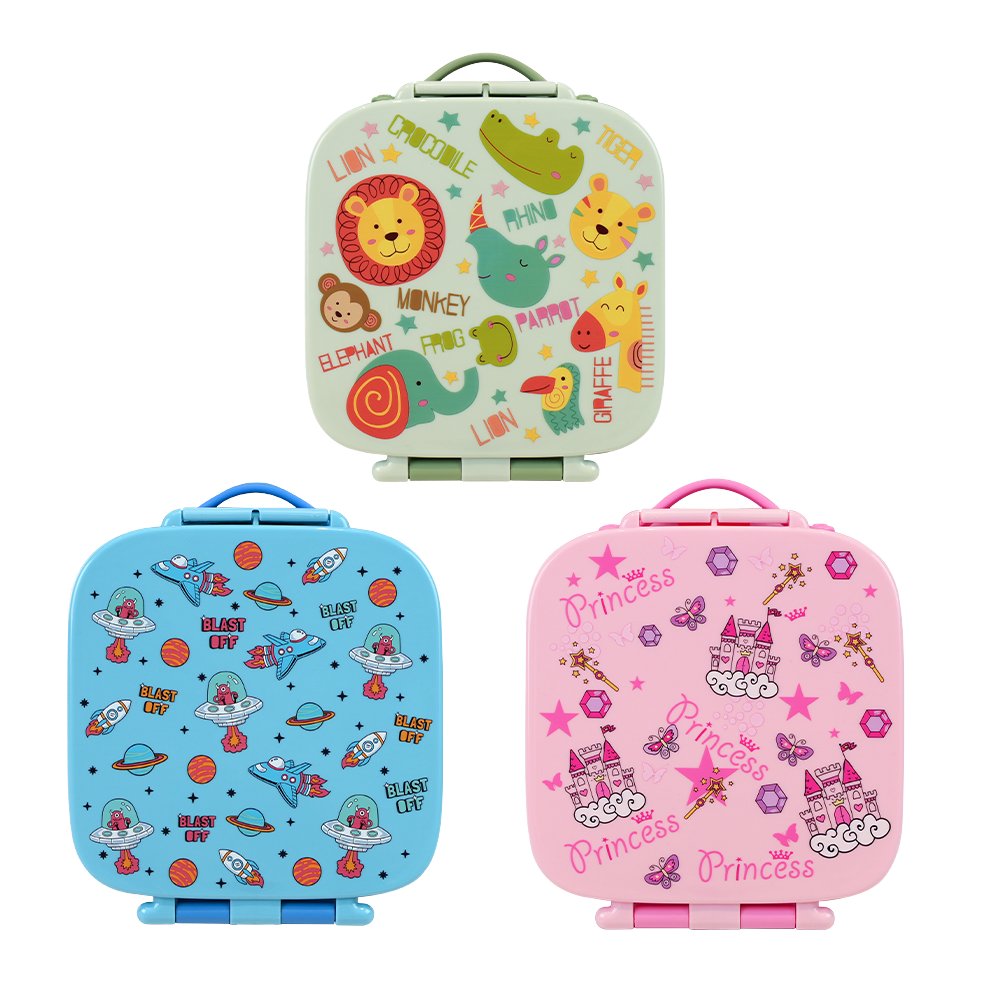 Kids Rectangle Lunch Box Bento Container with 4 Compartments Injection Technics for School Storage Use
