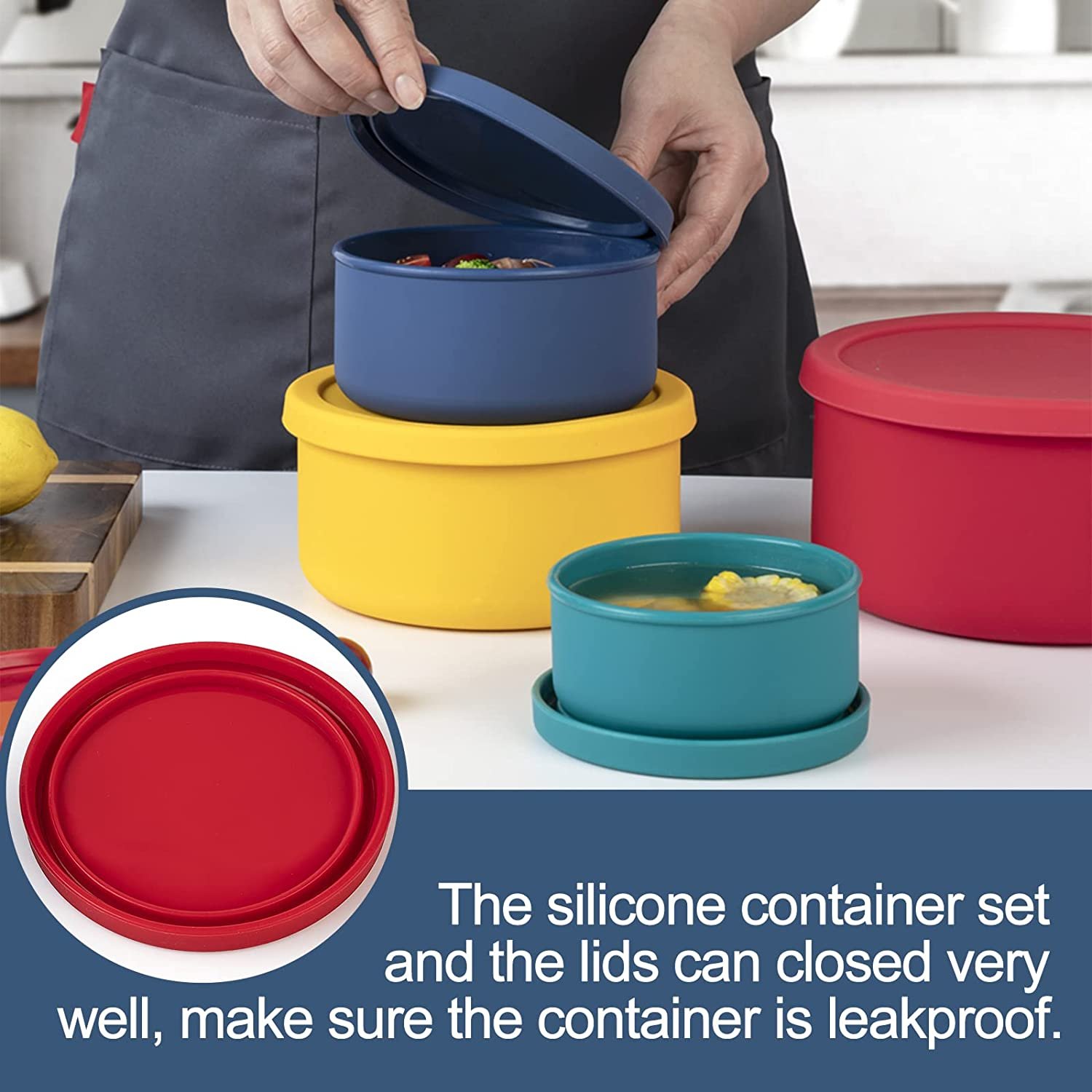 Bpa Free Silicone Leakproof Food Storage Containers Reusable Airtight Pizza Dough Container Reusable Round Bento Lunch Box Set