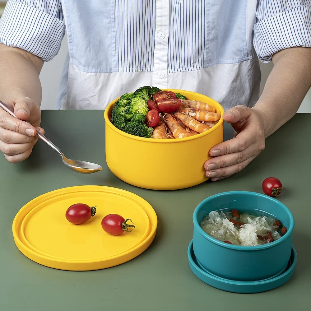 Bpa Free Silicone Leakproof Food Storage Containers Reusable Airtight Pizza Dough Container Reusable Round Bento Lunch Box Set