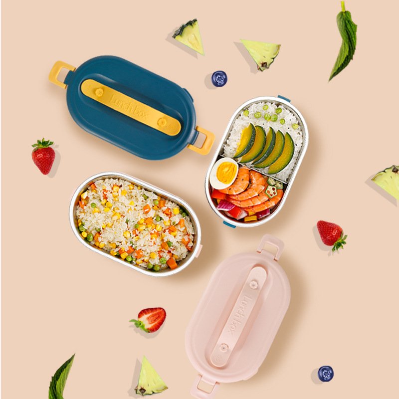 Portable Heated Lunch Box Stainless Steel 2 Compartments Food Container Keep Hot Electric Lunch Box For Home Food Grade Material