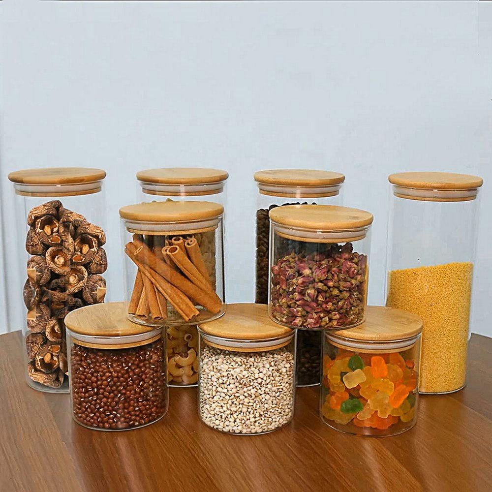 Glass Food Storage Jar with Airtight Seal Bamboo Lid acrylic container