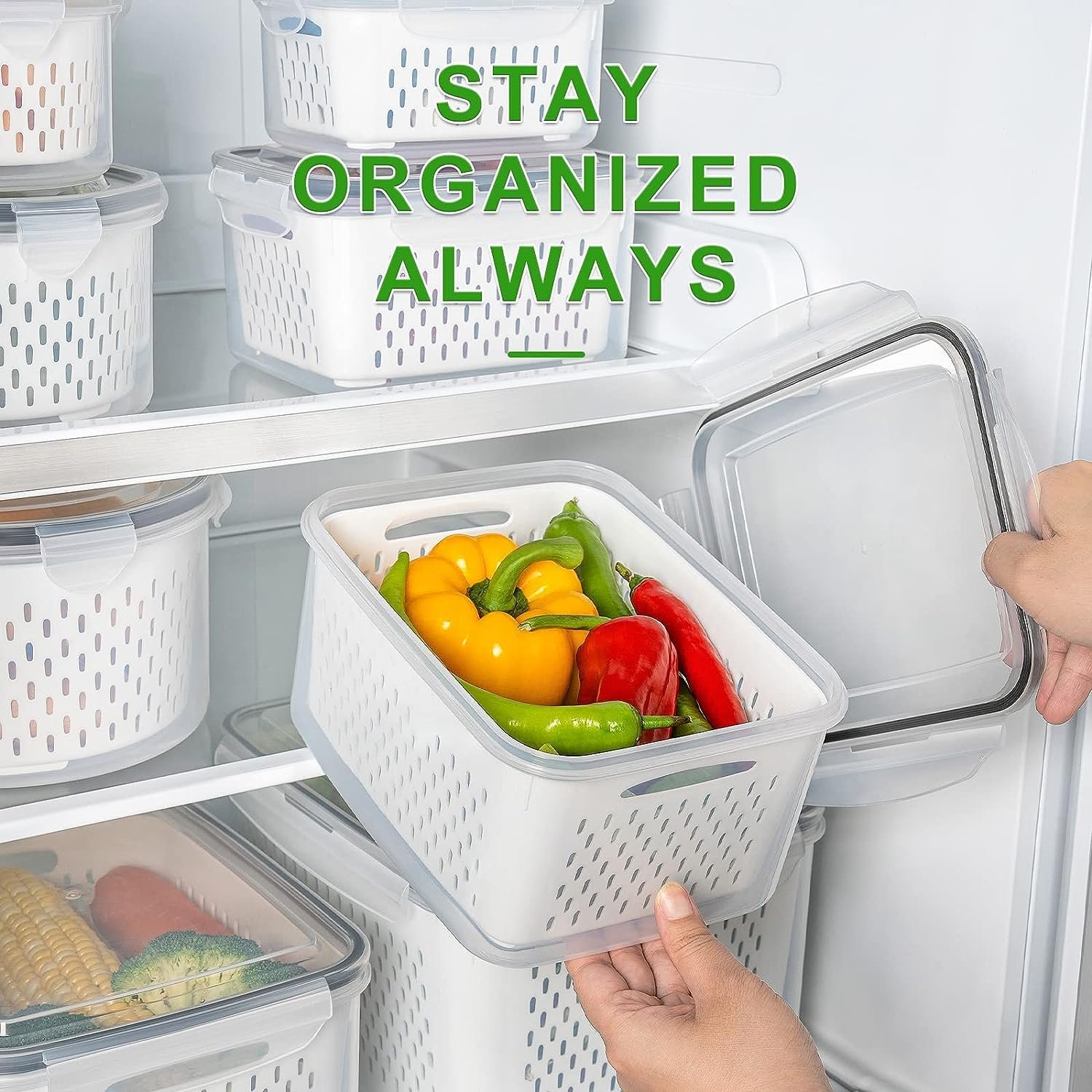 6 Pcs Large Fruit Containers Leakproof Food Storage Containers With Removable Colander
