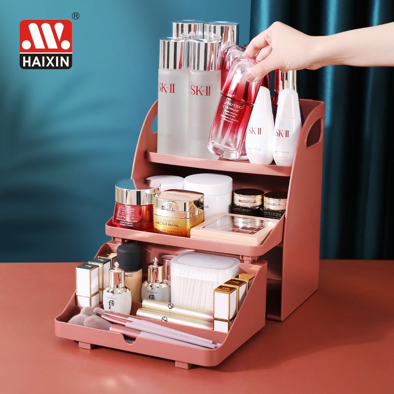 Haixing new design cosmetic storage box large capacity makeup organizer make up organizer for table-board storage