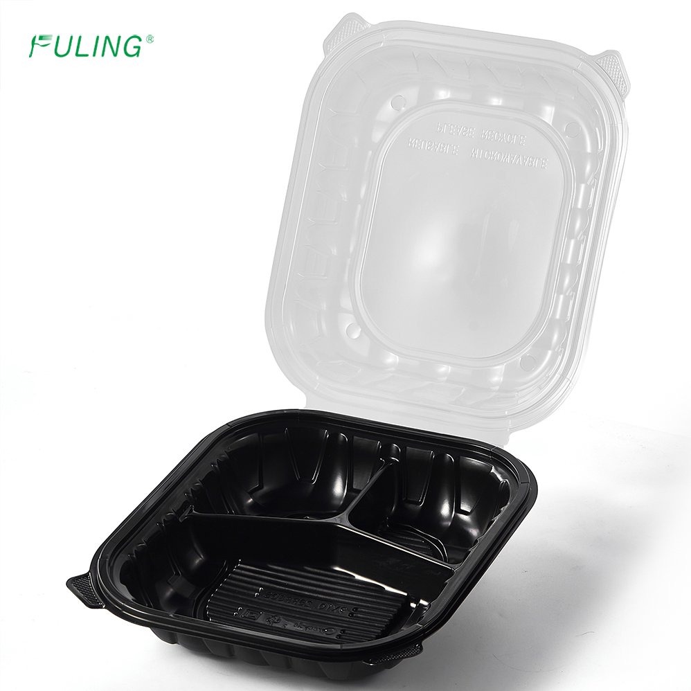 FULING To Go Food Box Clear Lid Black Bottom Clamshell Takeaway Food Disposable Hinged Container