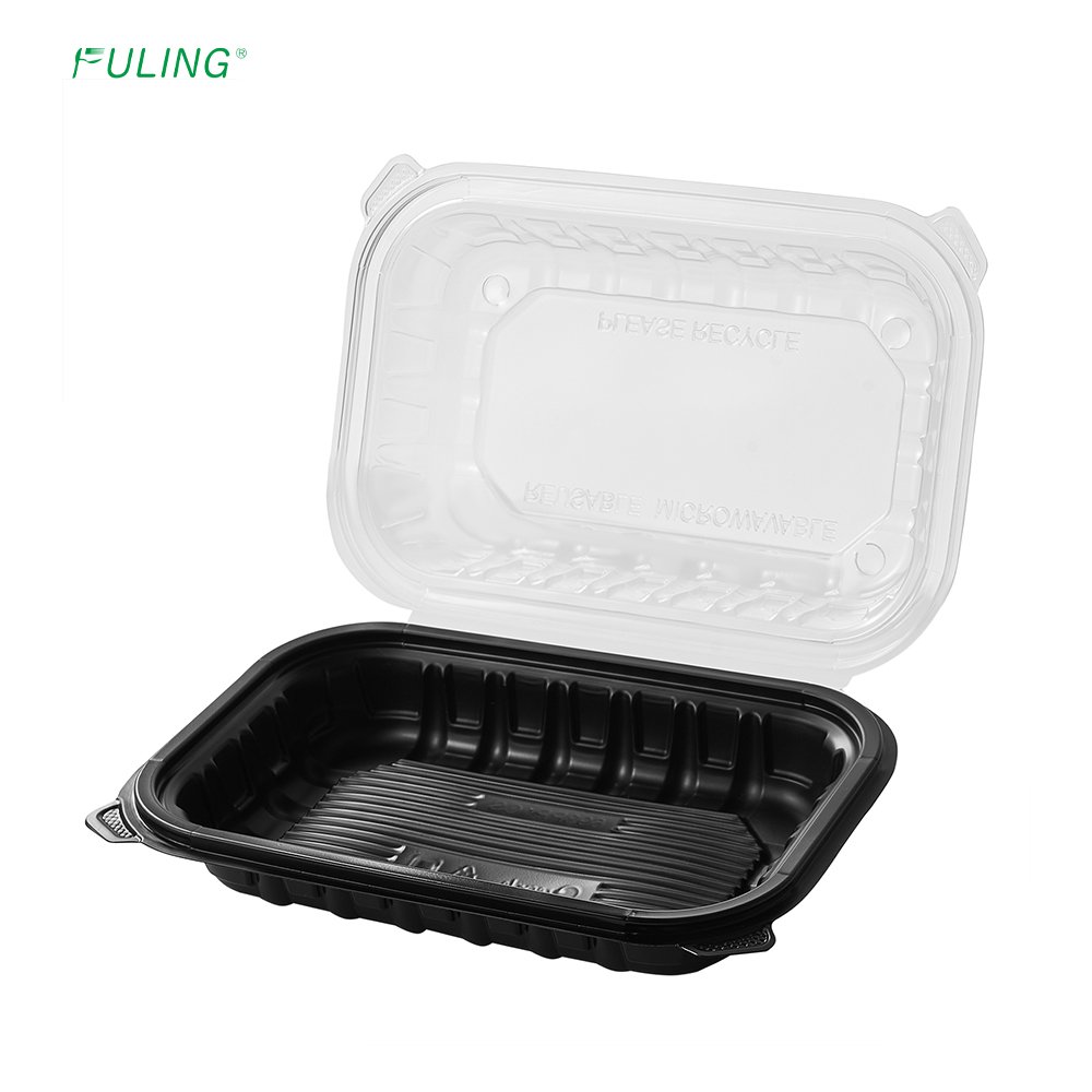 FULING To Go Food Box Clear Lid Black Bottom Clamshell Takeaway Food Disposable Hinged Container