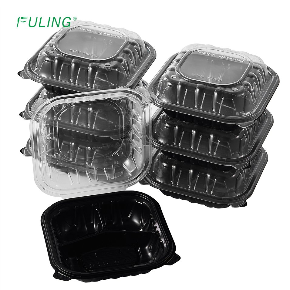 FULING To Go Food Box Clear Lid Black Bottom Clamshell Takeaway Food Disposable Hinged Container