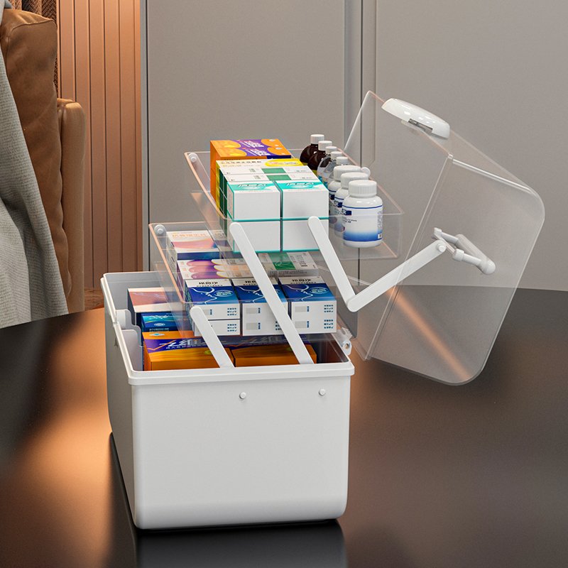 XL SIZE Wholesale First Aid Kit Box Portable Medicine Box Storage With Folding Compartment Clear Plastic Medicine Storage Box