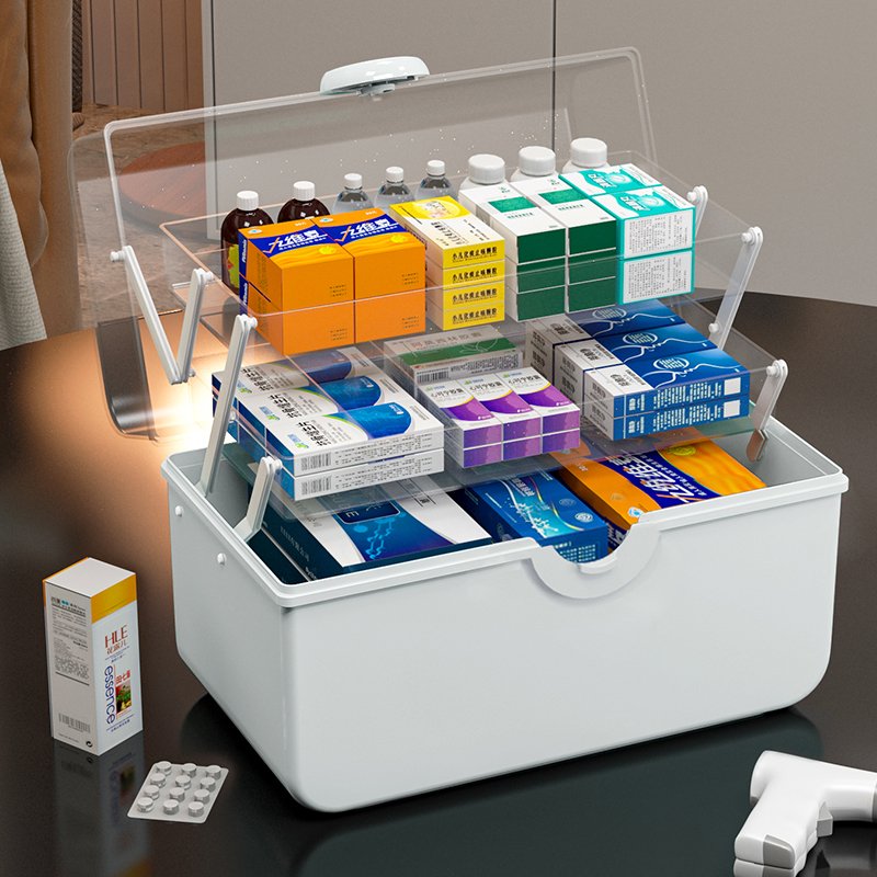 XL SIZE Wholesale First Aid Kit Box Portable Medicine Box Storage With Folding Compartment Clear Plastic Medicine Storage Box