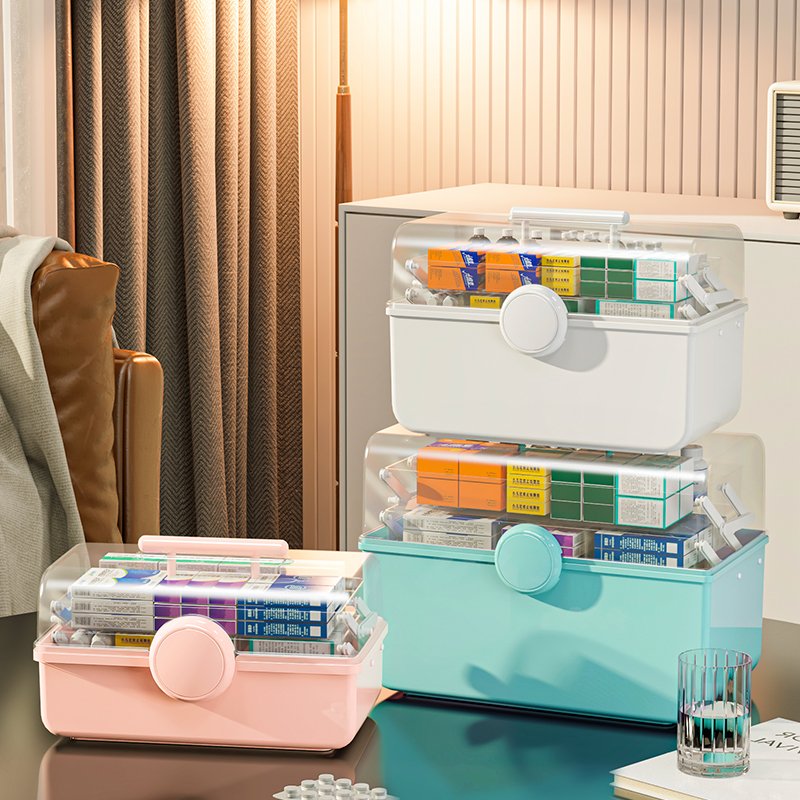 XL SIZE Wholesale First Aid Kit Box Portable Medicine Box Storage With Folding Compartment Clear Plastic Medicine Storage Box