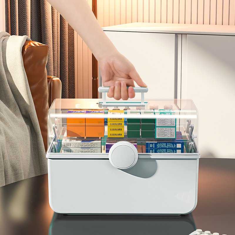 XL SIZE Wholesale First Aid Kit Box Portable Medicine Box Storage With Folding Compartment Clear Plastic Medicine Storage Box