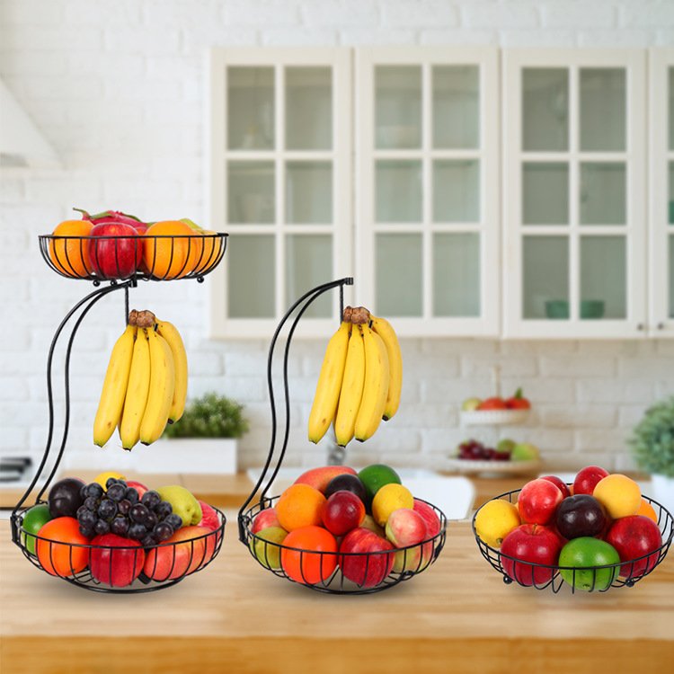 New Nordic iron art double layer fruit basket snack storage fruit tray metal fruit basket restaurant home storage basket