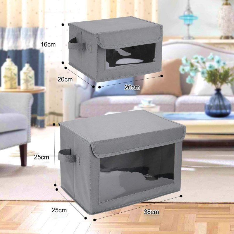 Modern Foldable Rectangle Cloth Organizer Storage Box with Visible Window and Handle for Household Work Occasions