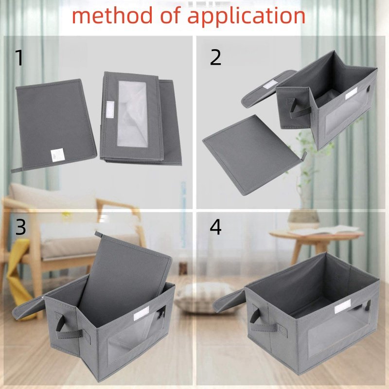Modern Foldable Rectangle Cloth Organizer Storage Box with Visible Window and Handle for Household Work Occasions