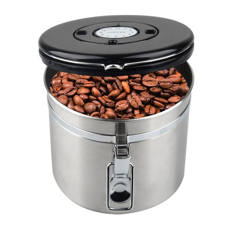 Stainless Steel Kitchen Food Storage Jar Cereal Storage Box 1400ml Coffee Bean Sealed Canister