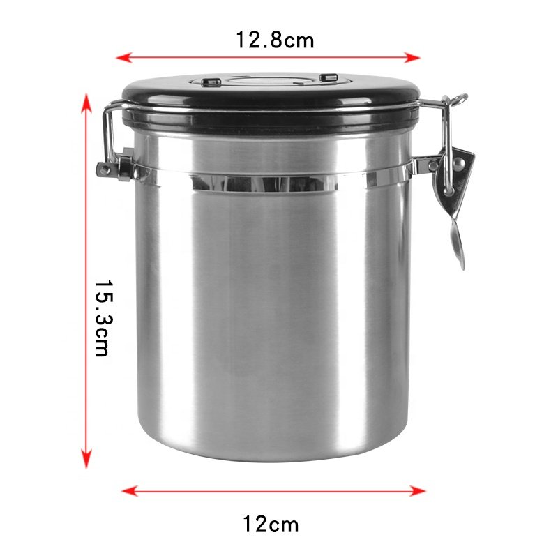 Stainless Steel Kitchen Food Storage Jar Cereal Storage Box 1400ml Coffee Bean Sealed Canister