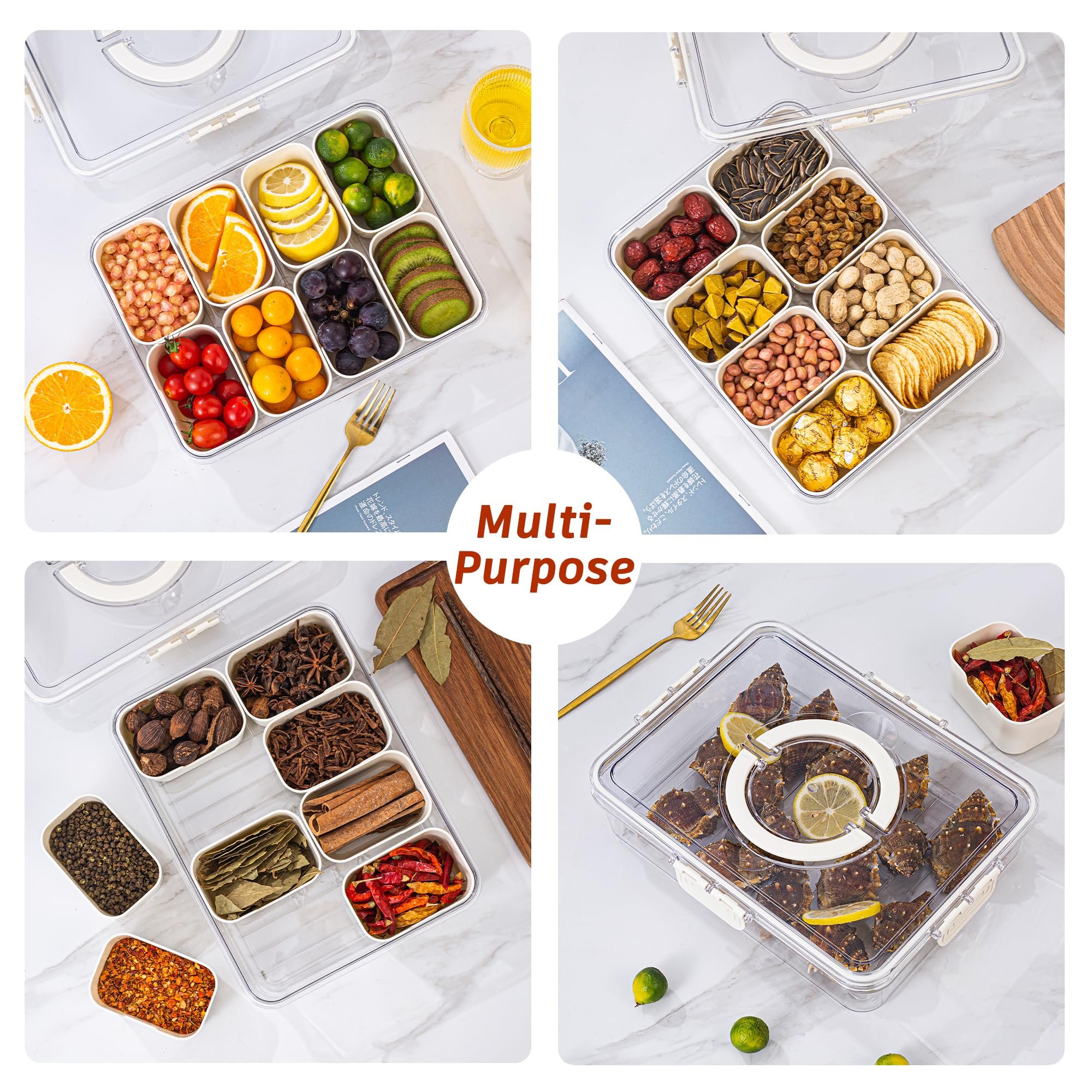 DDP USA Stock Portable 8 Grids food storage Plastic Snack Box Container Kitchen Organizer with Lid and Handle
