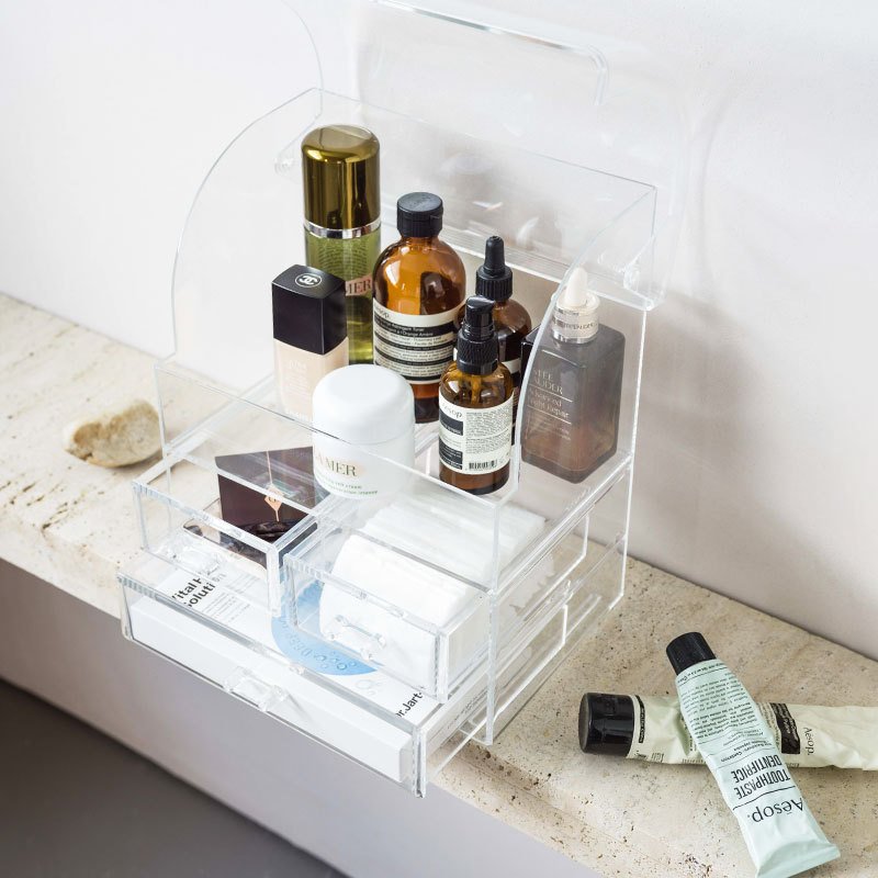 Transparent Clear Care Large Layered Plastic Cosmetic Organizer Cosmetics Storage Box Acrylic Makeup Organizer