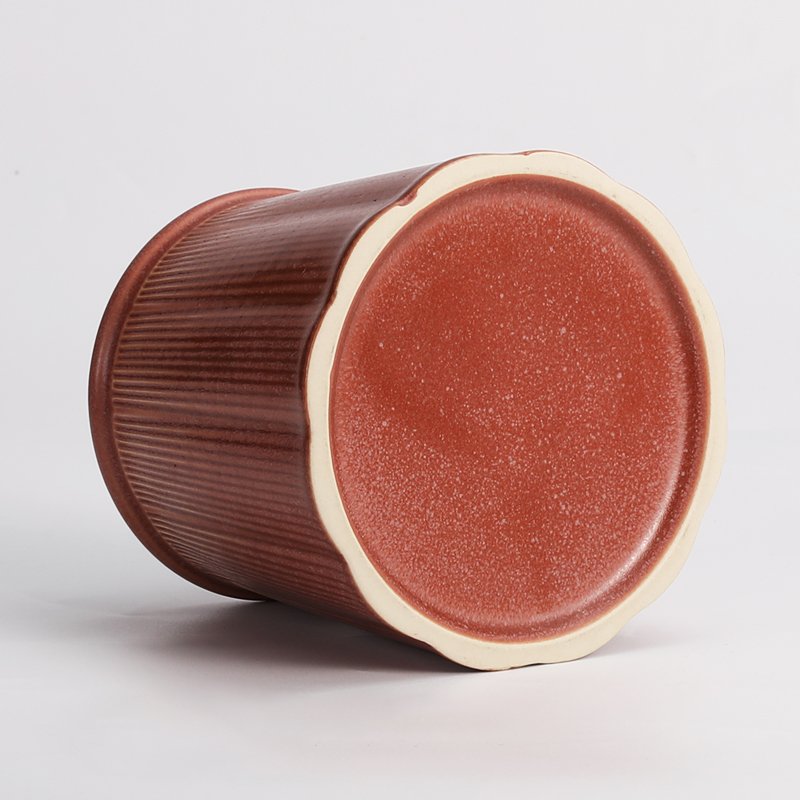Tivray Custom Reactive Glaze Vertical Strip Ceramic Food Storage Canister Dry Food Container Tea Jar Sugar Pot with Ceramic Lid