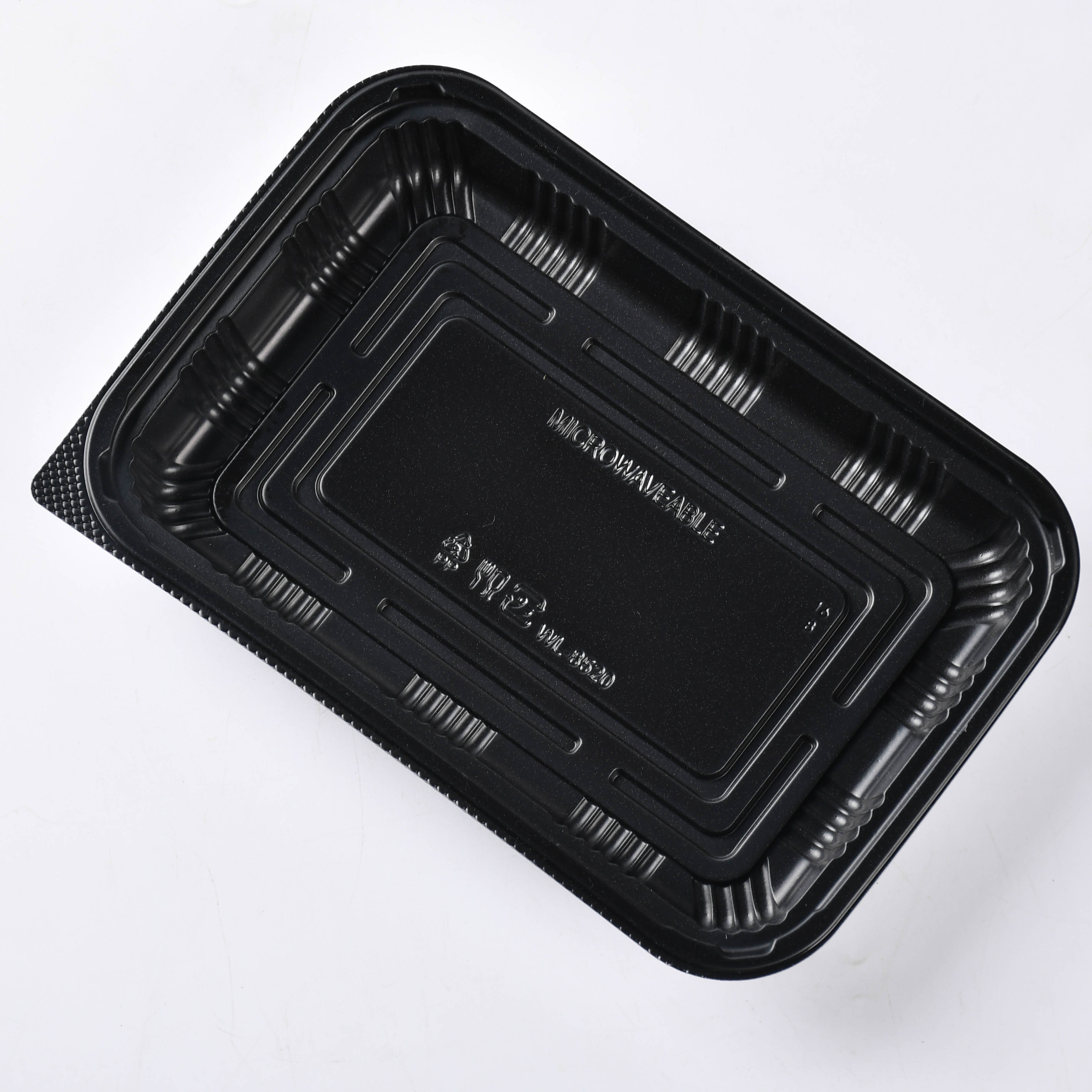 Manluen Food Grade Plastic Food Packaging Box Takeaway Rectangular Black Meal Prep Container