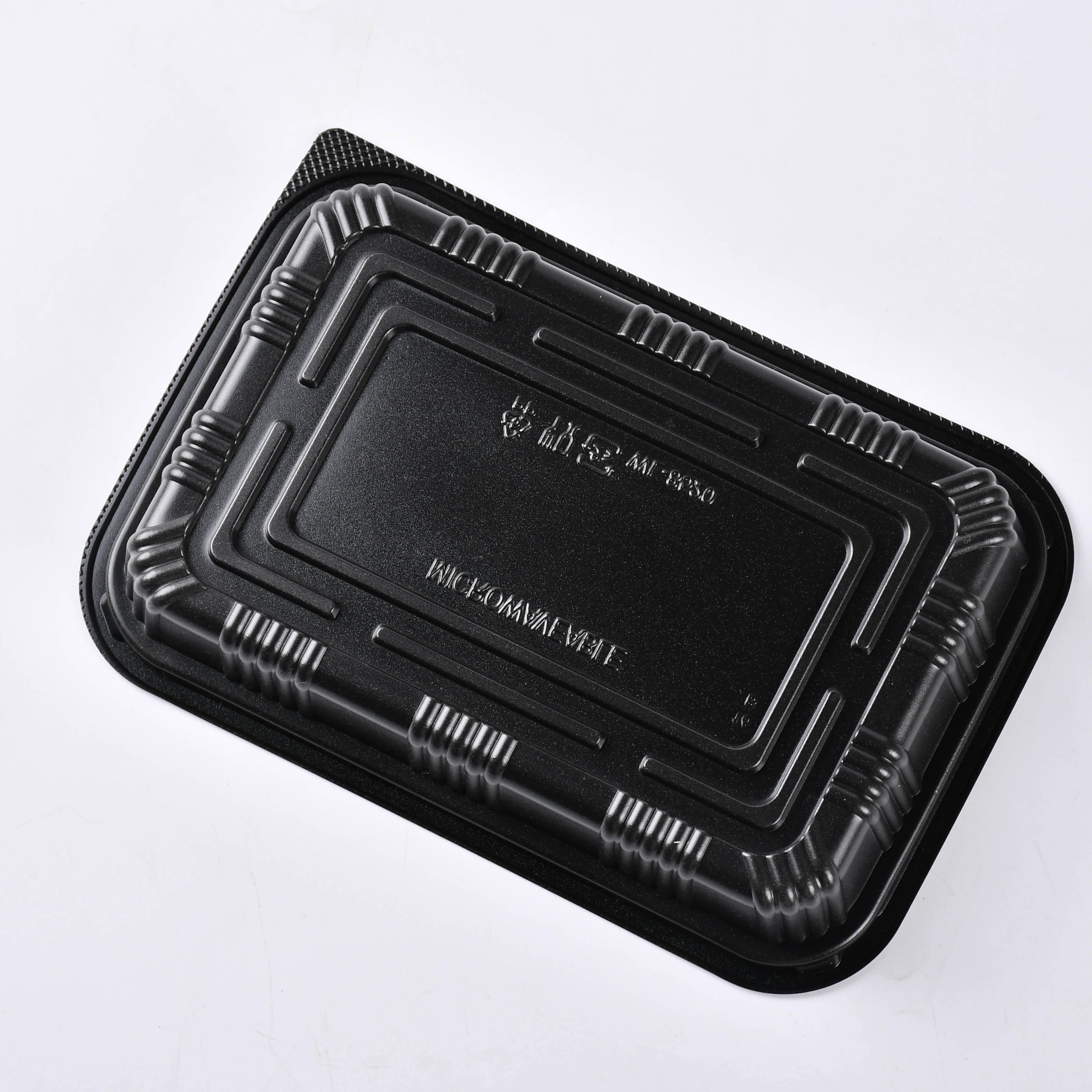 Manluen Food Grade Plastic Food Packaging Box Takeaway Rectangular Black Meal Prep Container