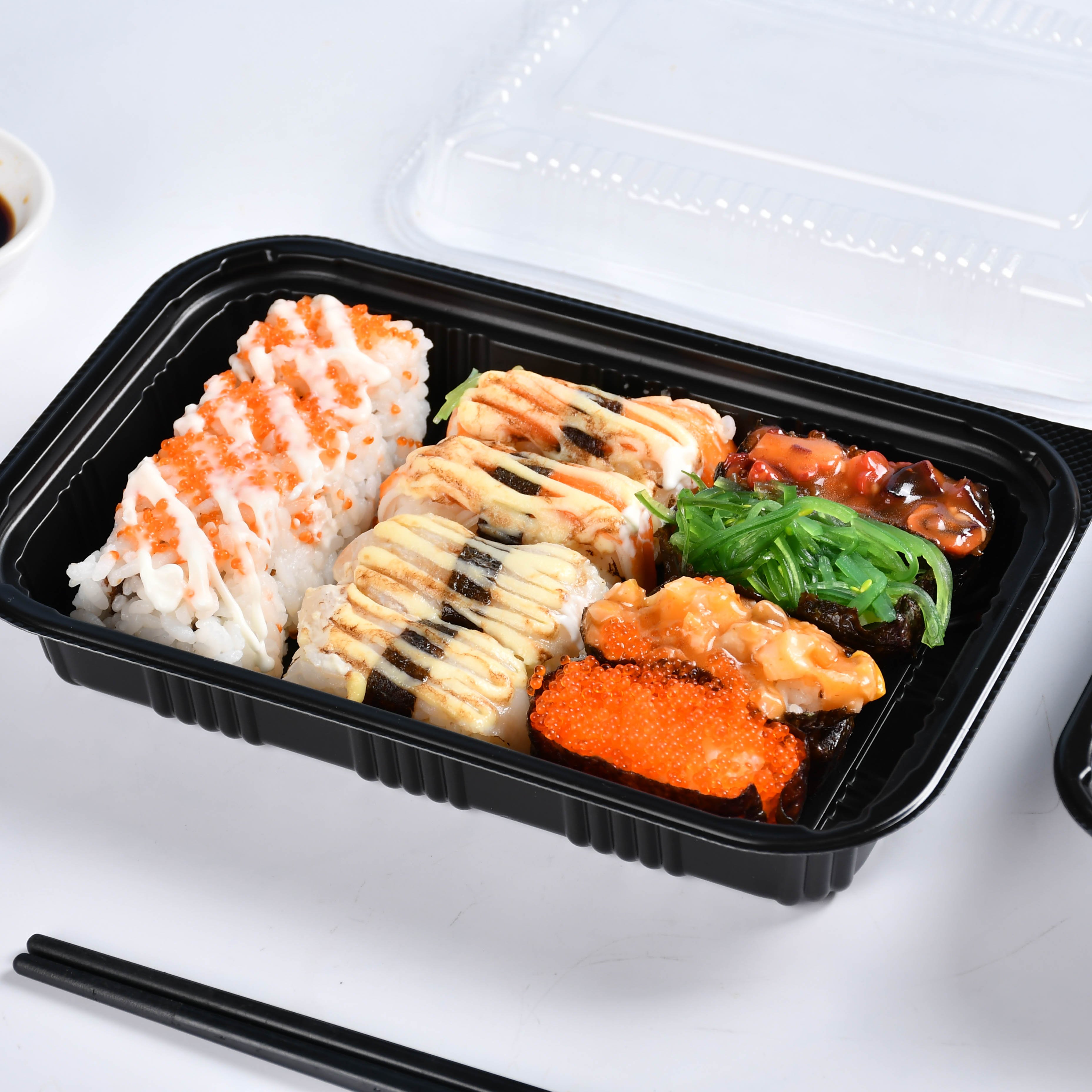 Manluen Food Grade Plastic Food Packaging Box Takeaway Rectangular Black Meal Prep Container
