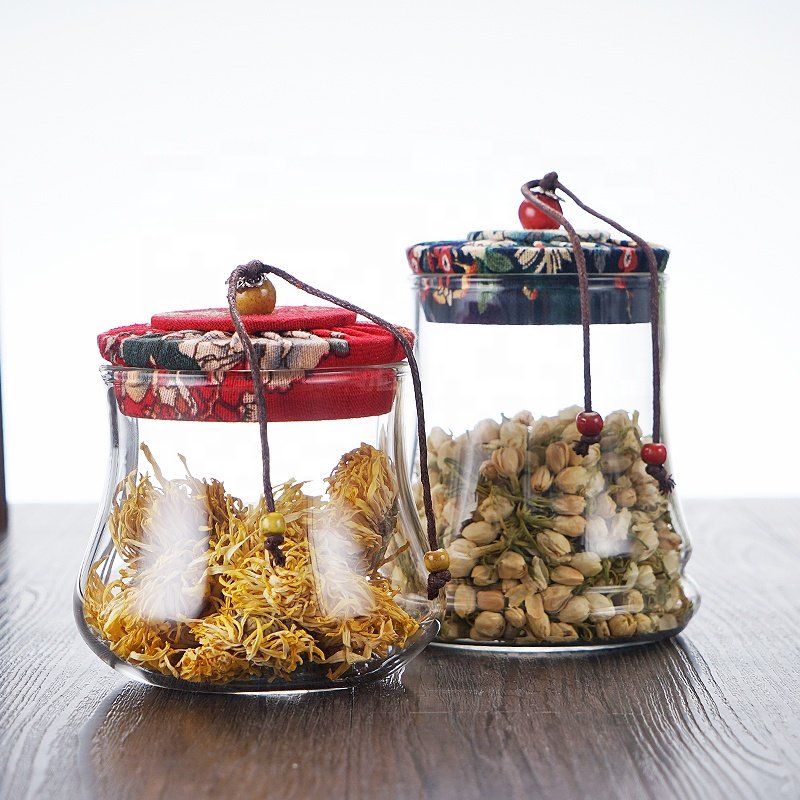 Airtight Gunny Cloth Colorful Cork Lid Glass Jar for Food Storages