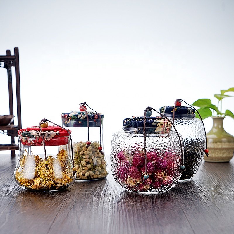 Airtight Gunny Cloth Colorful Cork Lid Glass Jar for Food Storages