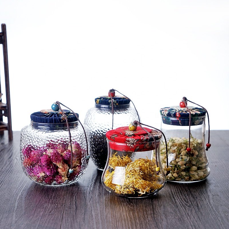 Airtight Gunny Cloth Colorful Cork Lid Glass Jar for Food Storages