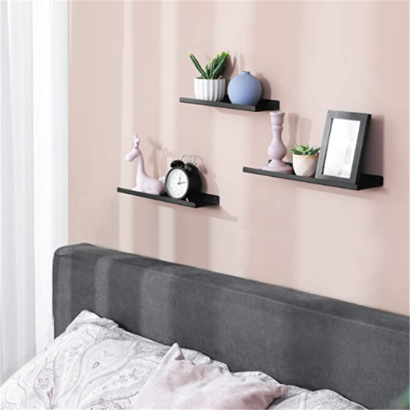 Set of 3 Wall Shelves Metal Floating Shelves Solid Wood Shelves Industrial Wall-Mounted Shelving for Decorations
