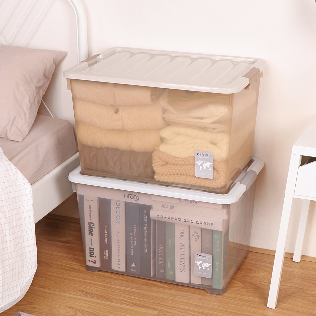 Factory Price Transparent Box Organiser Storage Box Stackable Multi-color Plastic Clothes Storage Box with Lids