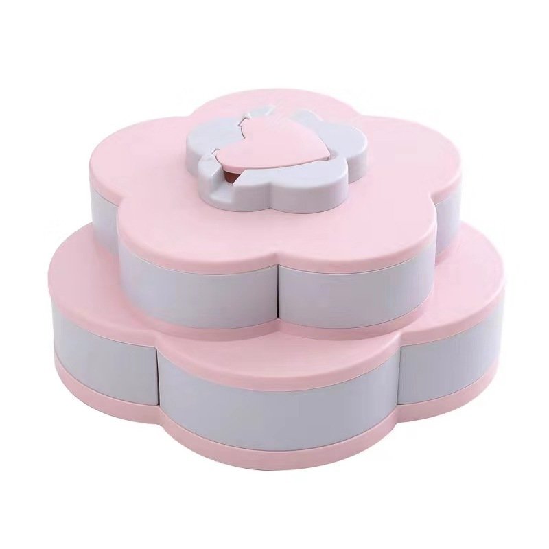 Creative double layer rotating storage box flower design plastic snack candy box fruit basket wedding decoration storage box
