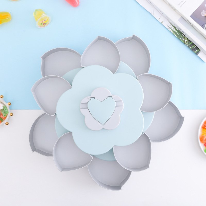 Creative double layer rotating storage box flower design plastic snack candy box fruit basket wedding decoration storage box