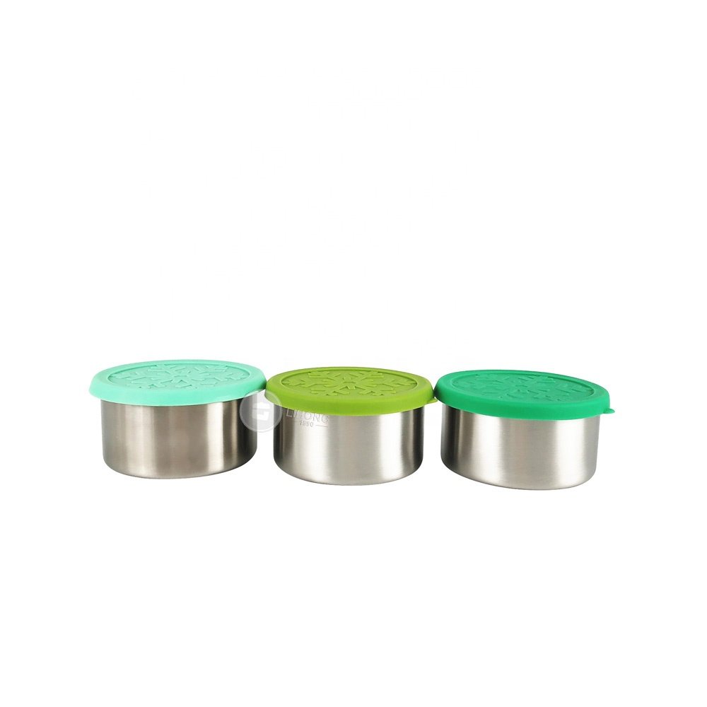 BPA free metal food container mini sauce Condiment Cups stainless steel with silicone lids leakproof