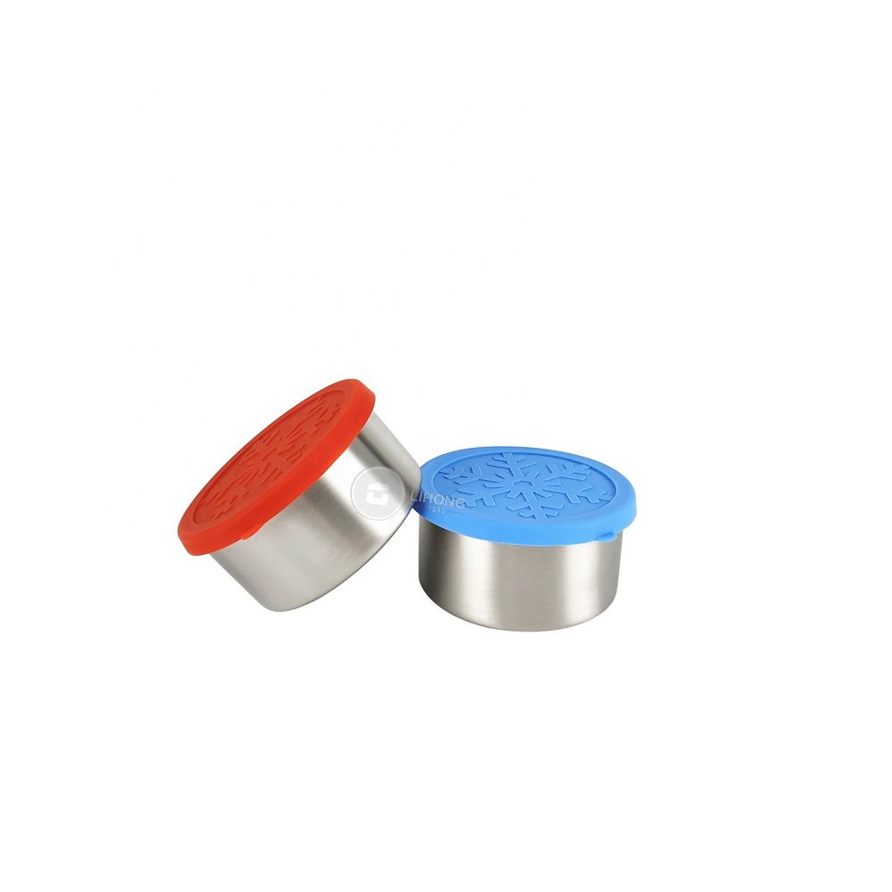 BPA free metal food container mini sauce Condiment Cups stainless steel with silicone lids leakproof