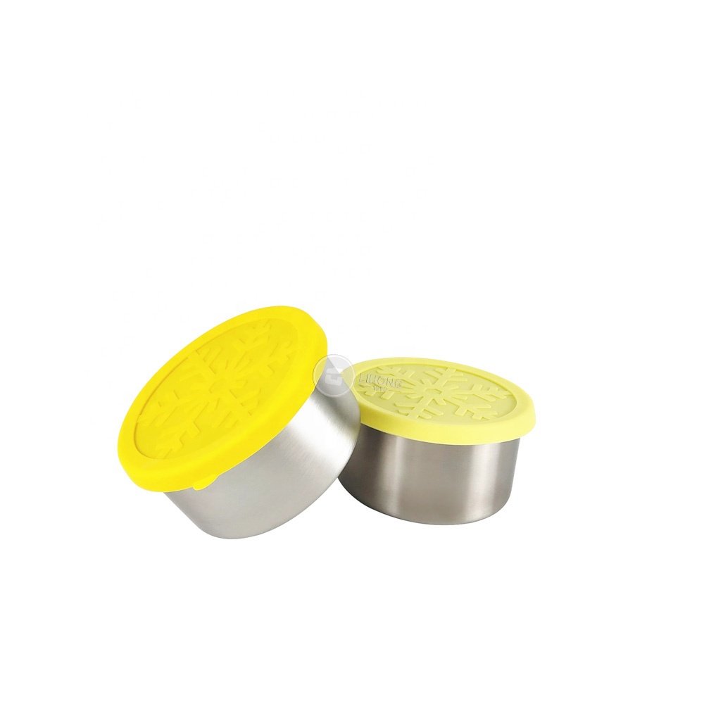 BPA free metal food container mini sauce Condiment Cups stainless steel with silicone lids leakproof