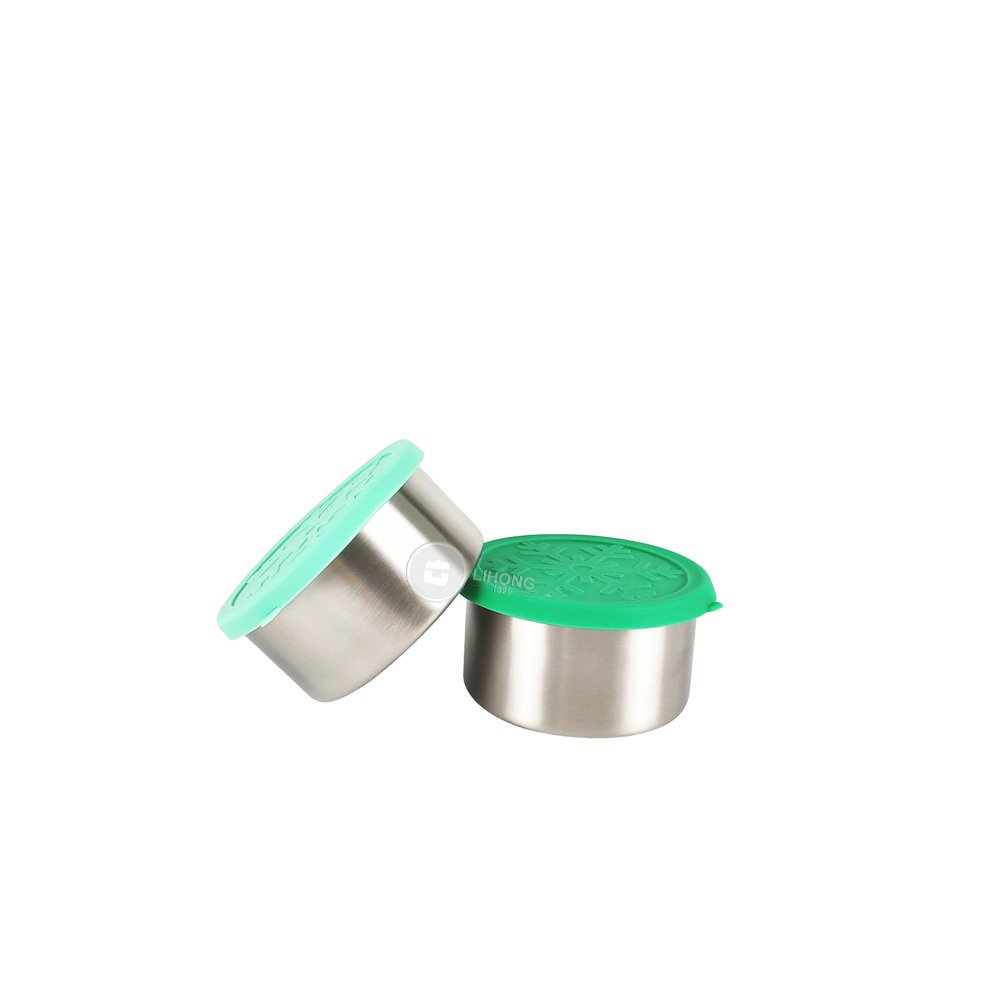BPA free metal food container mini sauce Condiment Cups stainless steel with silicone lids leakproof