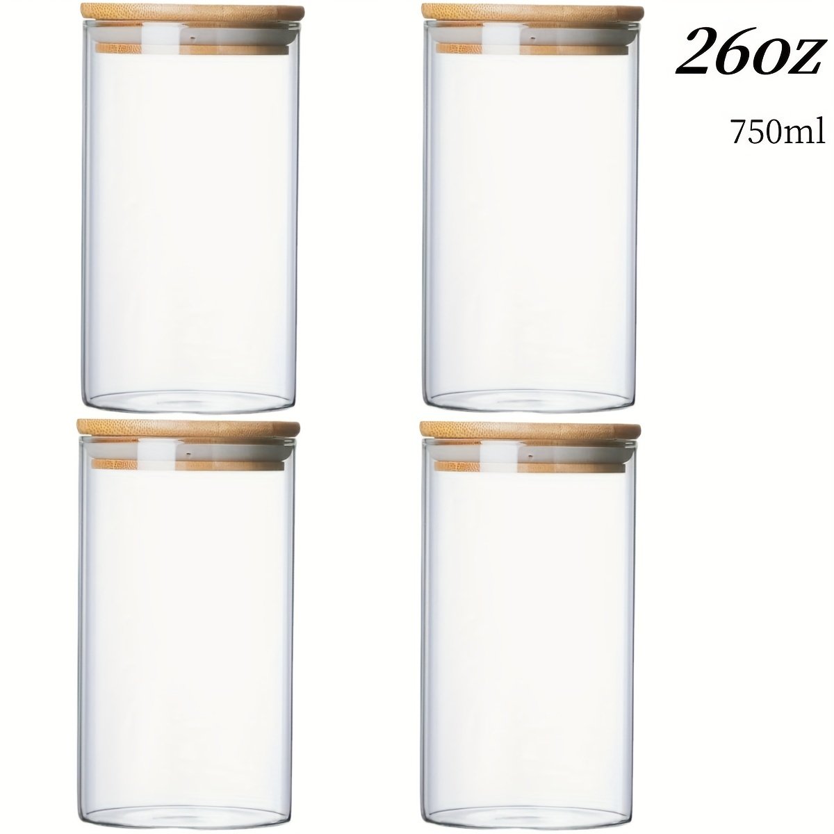 YOLOWE HOME Pack of 4 750 ml/26oz soda lime glass jars with sealing lids, candy jars, spice jars kitchen food storage containers