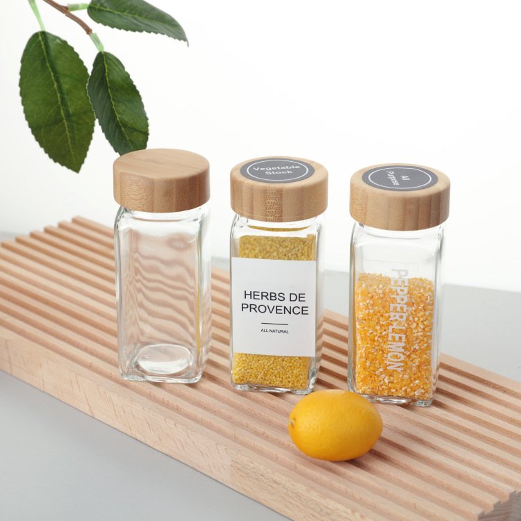 Spice Jars with Labels 4 oz Glass Spice Jars with Bamboo Lids, Seasoning Storage Bottles for Spice Rack, Cabinet, Drawer