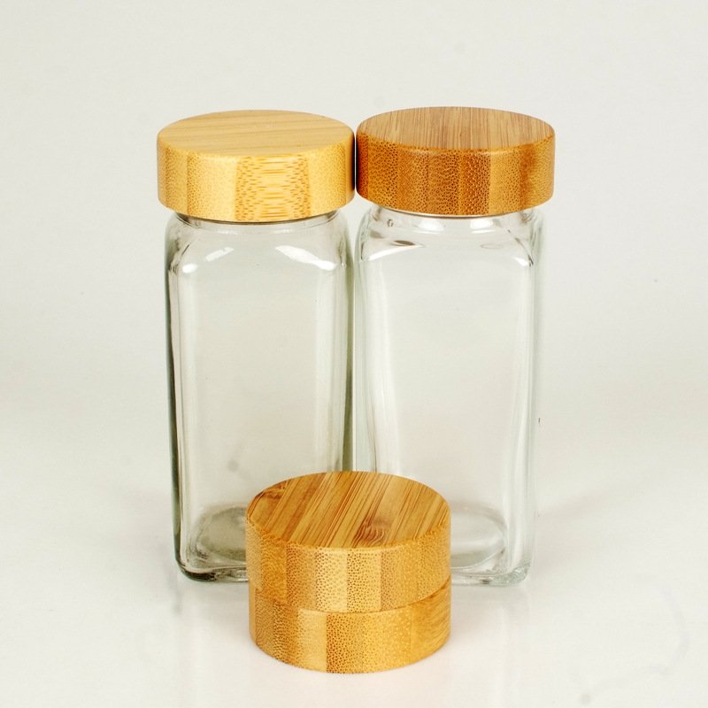 Spice Jars with Labels 4 oz Glass Spice Jars with Bamboo Lids, Seasoning Storage Bottles for Spice Rack, Cabinet, Drawer
