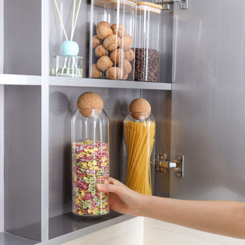 Modern Decorative Clear Cylinder Storage Container Glass Jar With Round Lid For Kitchen