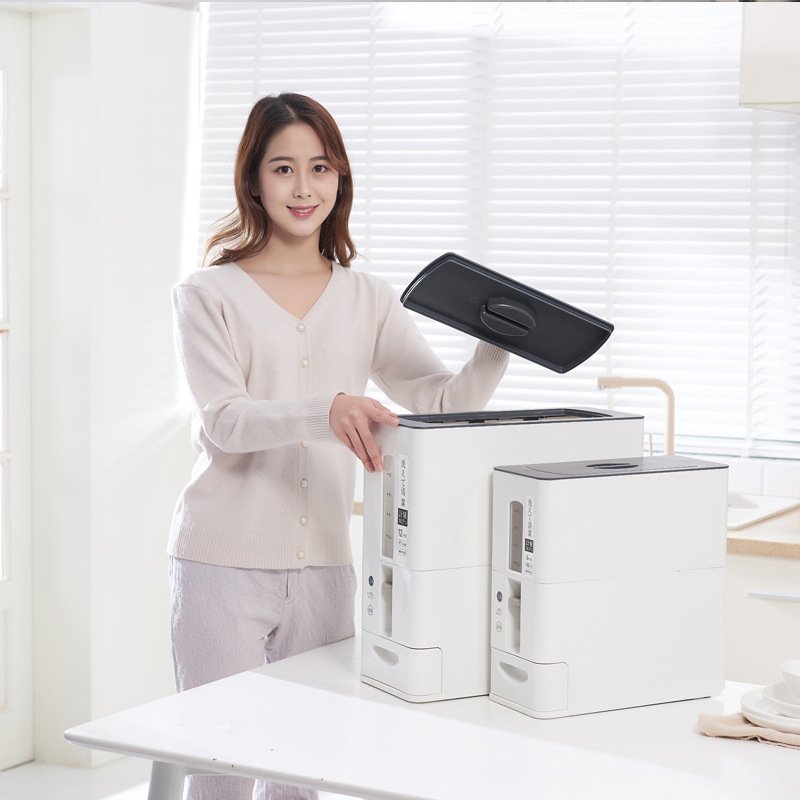 6KG/12KG Japan Style Automatic Press-type Smart Plastic Rice Box Dispenser Storage Container With Measuring Function
