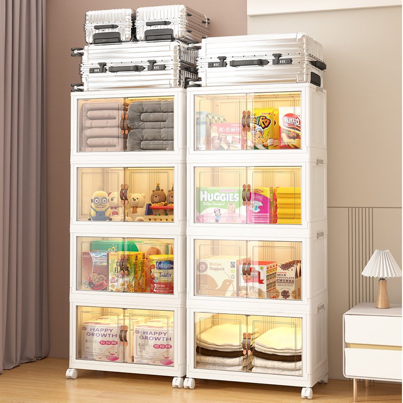 Foldable Plastic Storage Cabinet with Doors 2Tier Large Folding Stackable Storage box with Lids
