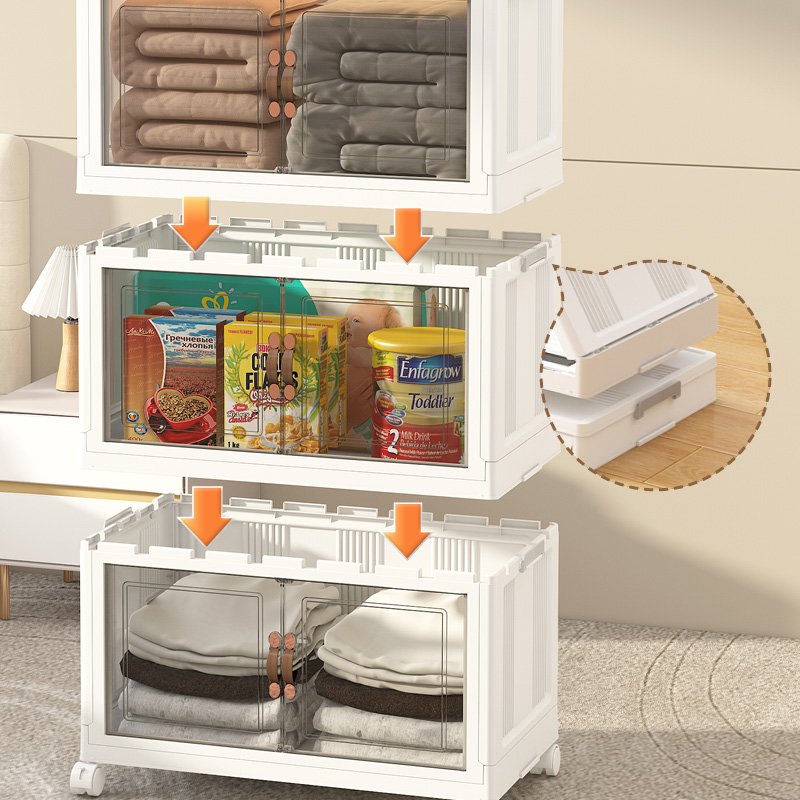 Foldable Plastic Storage Cabinet with Doors 2Tier Large Folding Stackable Storage box with Lids