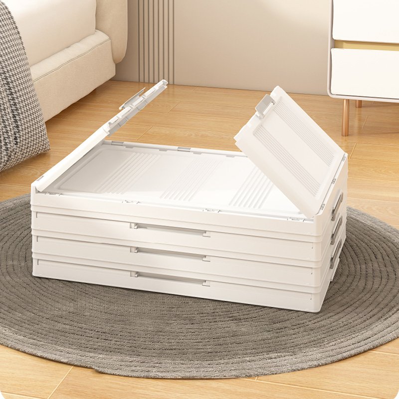 Foldable Plastic Storage Cabinet with Doors 2Tier Large Folding Stackable Storage box with Lids